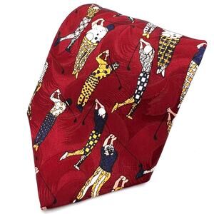 Barry Wells Men's Tie-56" Golf-Let's Bogie-Red Swinging Golfers Silk Necktie USA